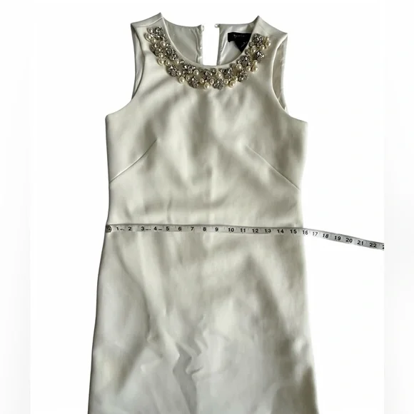 White House Black Market Dress  2 White Ivory Embellished Neck Sheath Cocktail - Picture 9 of 10